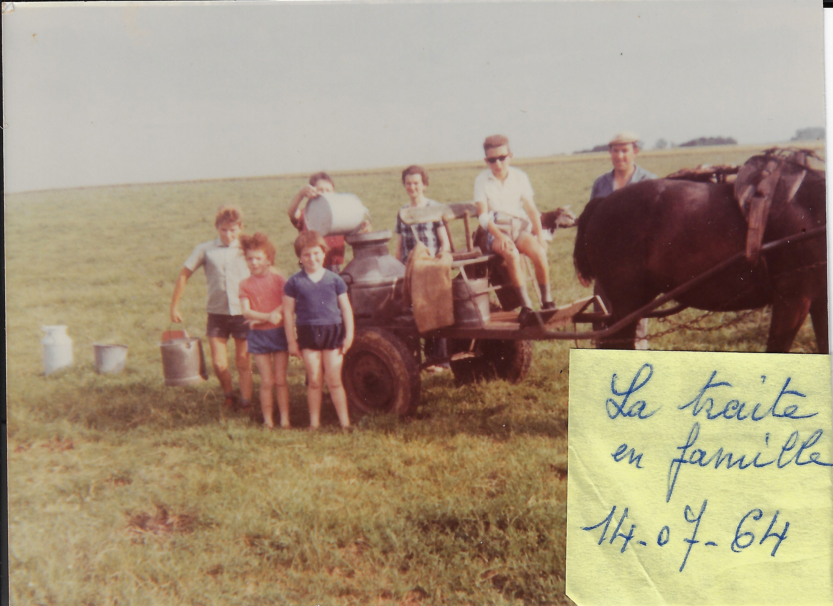 La traite des vaches en famille, le 14 juillet 1964